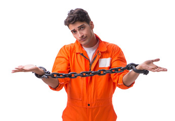 Wall Mural - Prisoner with his hands chained isolated on white background