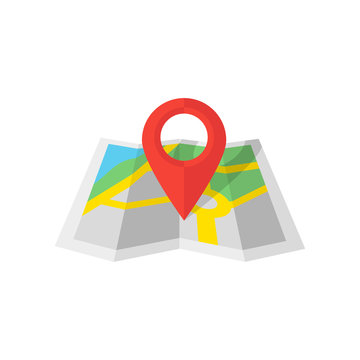map and marker location in flat isometric