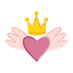 Poster - heart love with wings and crown pop art style