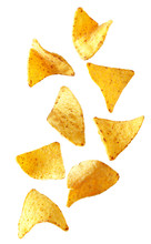 Ceramic Bowl Of Mexican Nachos Chips On White Background