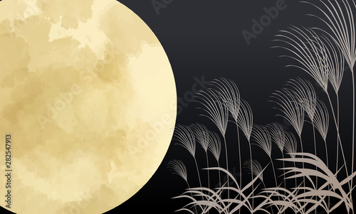 満月 十五夜 月 スーパームーン すすき 10月 お団子 和風 日本 日本風 和柄 和風 和 星 夜空 Stock Vektorgrafik Adobe Stock