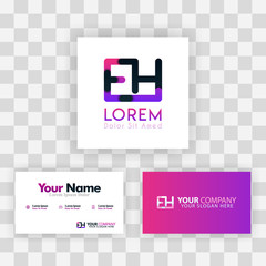 Wall Mural - Vector Purple Modern Creative. Clean Business Card Template Concept. HE Letter logo Minimal Gradient Corporate. EH Company Luxury Logo Background. Logo E for print, marketing, identity, identification