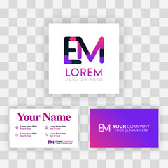 Wall Mural - Vector Purple Modern Creative. Clean Business Card Template Concept. ME Letter logo Minimal Gradient Corporate. EM Company Luxury Logo Background. Logo E for print, marketing, identity, identification