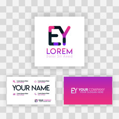 Wall Mural - Vector Purple Modern Creative. Clean Business Card Template Concept. YE Letter logo Minimal Gradient Corporate. EY Company Luxury Logo Background. Logo E for print, marketing, identity, identification