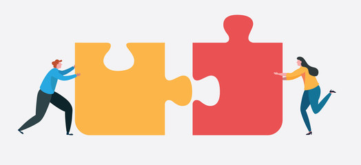 teamwork connect to successful together concept. the big jigsaw puzzle