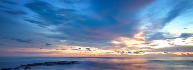 Wall Mural - Beautiful panoramic view of tropical beach at sunset. Khaolak and Phuket, Thailand.