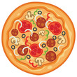 tasty yummy pizza cartoon top view