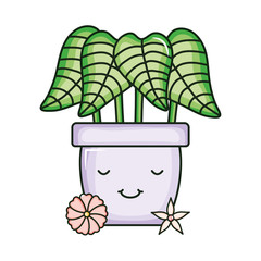 Wall Mural - house plant in ceramic pot with flowers kawaii character