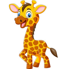 Wall Mural - cute giraffe cartoon isolated on white background