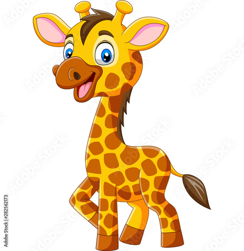 Cute giraffe cartoon isolated on white background Wallpaper Mural