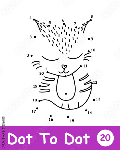 Dot To Dot Page With Cute Cat In Doodle Style Buy This - 