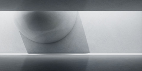 Aufkleber - Abstract of concrete interior space with sun light cast the shadow on the wall and floor,Sphere structure design,Perspective of brutalism  architecture,3d rendering	