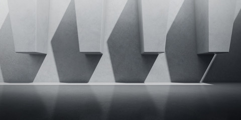 Aufkleber - Abstract of concrete space with sun light cast the shadow on the shape wall ,Geometric structure design,Perspective of brutalism  architecture,3d rendering	