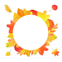 Wall Mural - Frame for design with autumn leaves in the shape of a circle