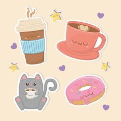 Wall Mural - set of food kawaii characters