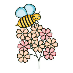 Sticker - flowers garden with little bee flying kawaii character