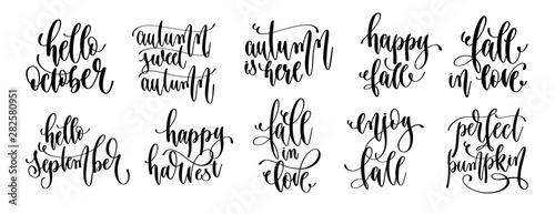 Fotomural set of 10 autumn quotes, hand lettering inscription text, fall calligraphy colle