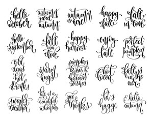 Wall Mural - set of 20 autumn quotes, hand lettering inscription text, fall calligraphy collection