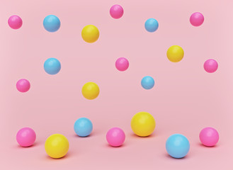Poster - Colorful balls on pastel background. abstract shapes design. 3d rendering
