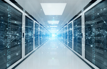 Sticker - Connection network in servers data center room storage systems 3D rendering