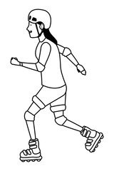 Sticker - Young woman with skates cartoon in black and white