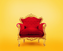 Red And Gold Luxury Armchair. Concept Of Success