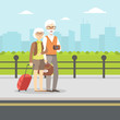 © topvectors - Senior Couple Waiting for Transport, Elderly Tourists Having Summer Vacation Vector Illustration