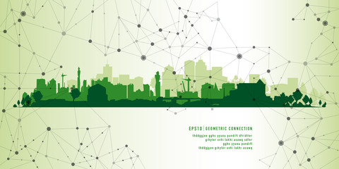 Cityscape landmarks geometric connection background
