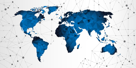 Wall Mural - World map triangle geometric connection background