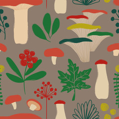 Wall Mural - Retro Seamless Pattern With Mushrooms.