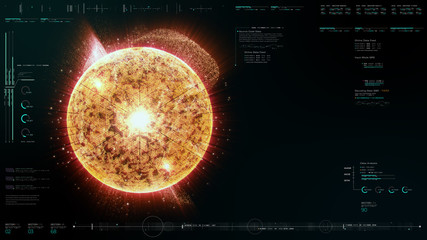 Fototapete - Advance motion graphic futuristic user interface head up display screen with Holographic electromagnetic engine with gravitational fields energy particles wave and digital data telemetry information
