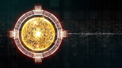 Aufkleber - Advance motion graphic futuristic user interface head up display screen with Holographic electromagnetic engine with gravitational fields energy particles wave and digital data telemetry information