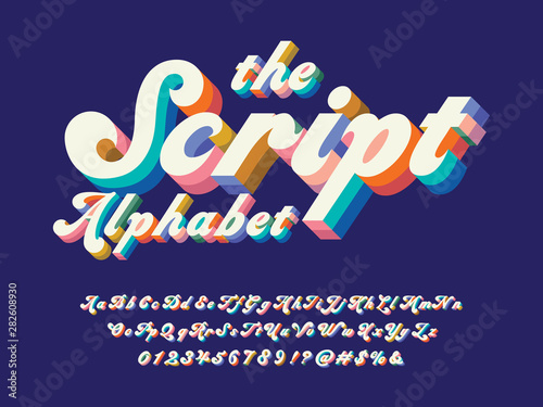 Vector of groovy hippie style alphabet design