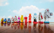 a line of vintage robots from small to big