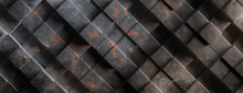 Industrial Metal Rusty Background Texture, Cube Shape Elements Pattern. 3d Illustration