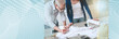 © thodonal - Architects working on plans, light effect; panoramic banner