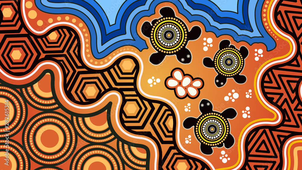 Aboriginal dot art vector painting with turtle. Stock Vector | Adobe Stock