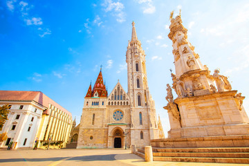 Fototapete - Matthias Church and Holy Trinity Column in Budapest, Hungary