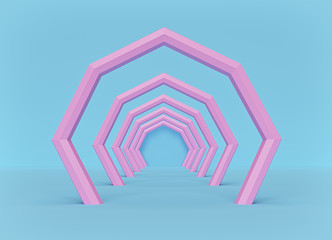 Poster - abstract fashion background. minimal tunnel. pink and blue pastel colors. 3d rendering