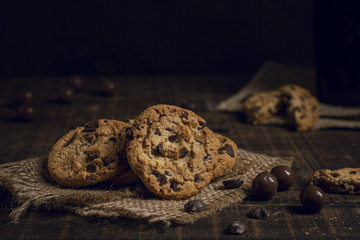 Wall Mural - Delicious american cookies on burlap