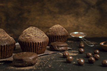 Wall Mural - Chocolate muffins and cocoa chips