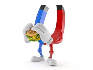 Sticker - Horseshoe magnet character eating hamburger