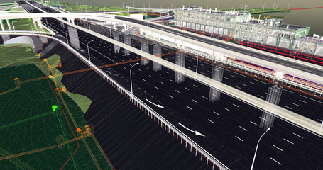 Wall Mural - the bim model of the object of transport infrastructure of wireframe view