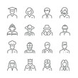 Professions related icons: thin vector icon set, black and white kit