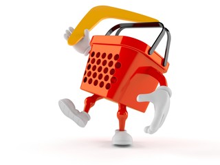 Wall Mural - Shopping basket character throwing boomerang