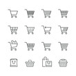 Shopping cart related icons: thin vector icon set, black and white kit