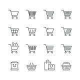 Fototapeta  - Shopping cart related icons: thin vector icon set, black and white kit