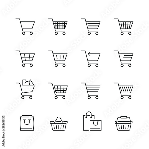 Cuadros en Lienzo Shopping cart related icons: thin vector icon set, black and white kit