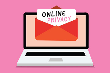 Fototapete - Writing note showing Online Privacy. Business photo showcasing Security level of personal data published via the Internet Computer receiving email important message envelope with paper virtual