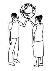 Wall Mural - virtual reality technology experience cartoon in black and white